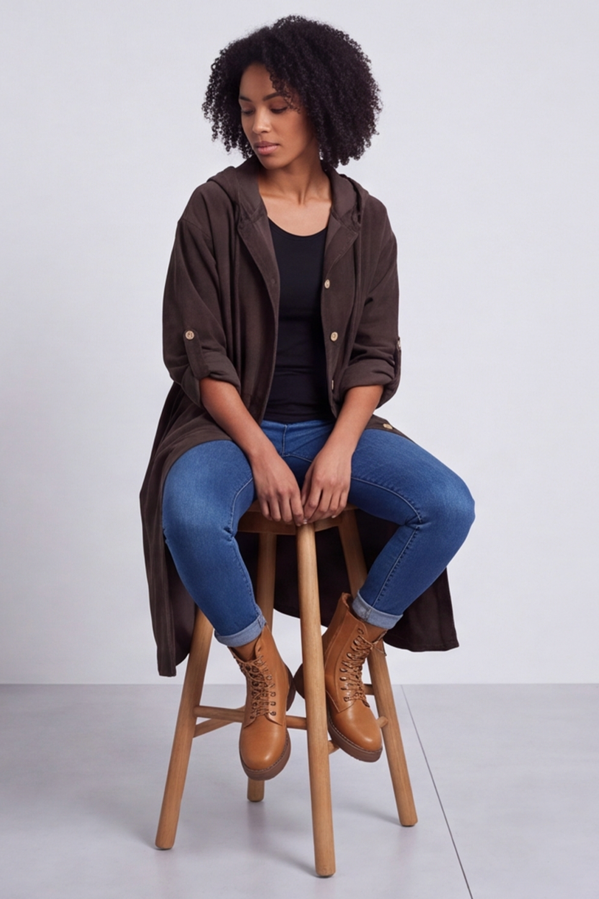 Sian Hooded Needlecord Jacket Cocoa