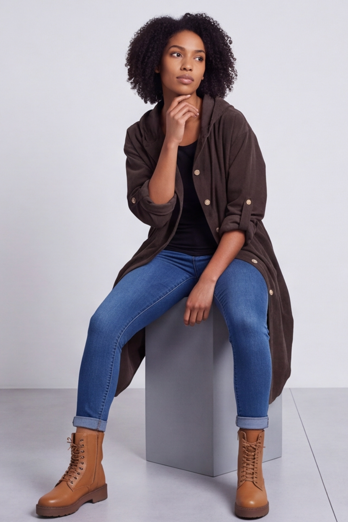 Sian Hooded Needlecord Jacket Cocoa