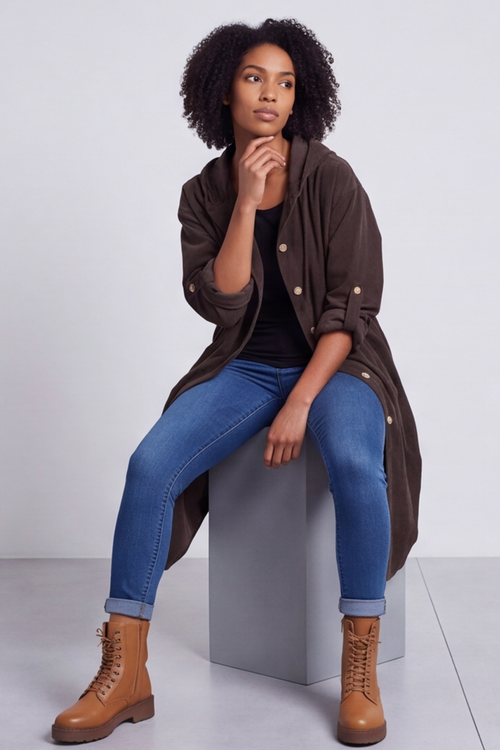 Sian Hooded Needlecord Jacket Cocoa - Image 3