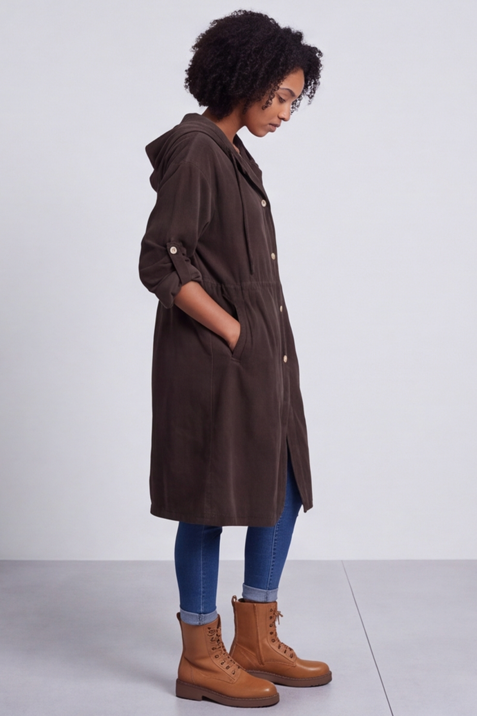 Sian Hooded Needlecord Jacket Cocoa