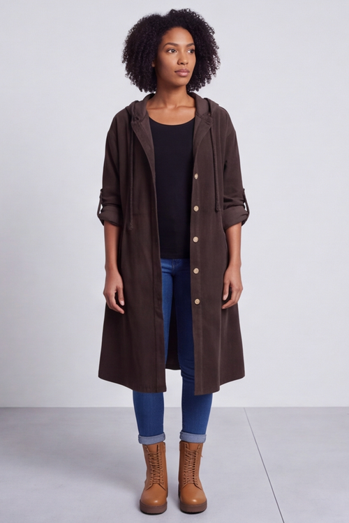 Sian Hooded Needlecord Jacket Cocoa - Image 2
