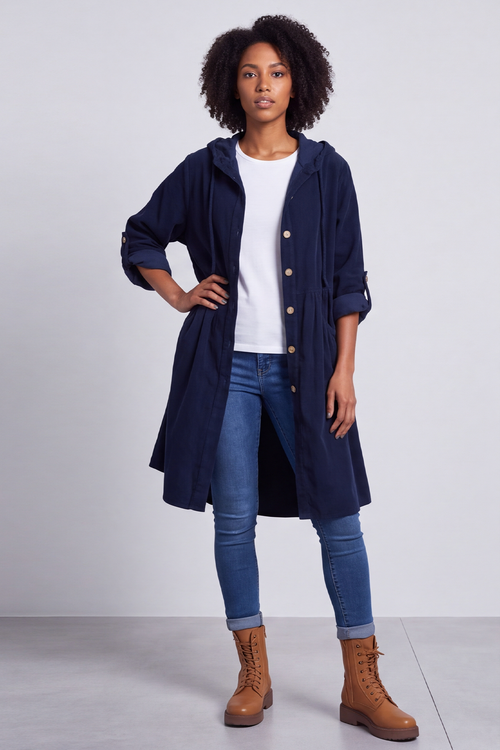 Sian Hooded Needlecord Jacket Navy - Image 5