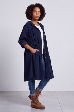 Sian Hooded Needlecord Jacket Navy
