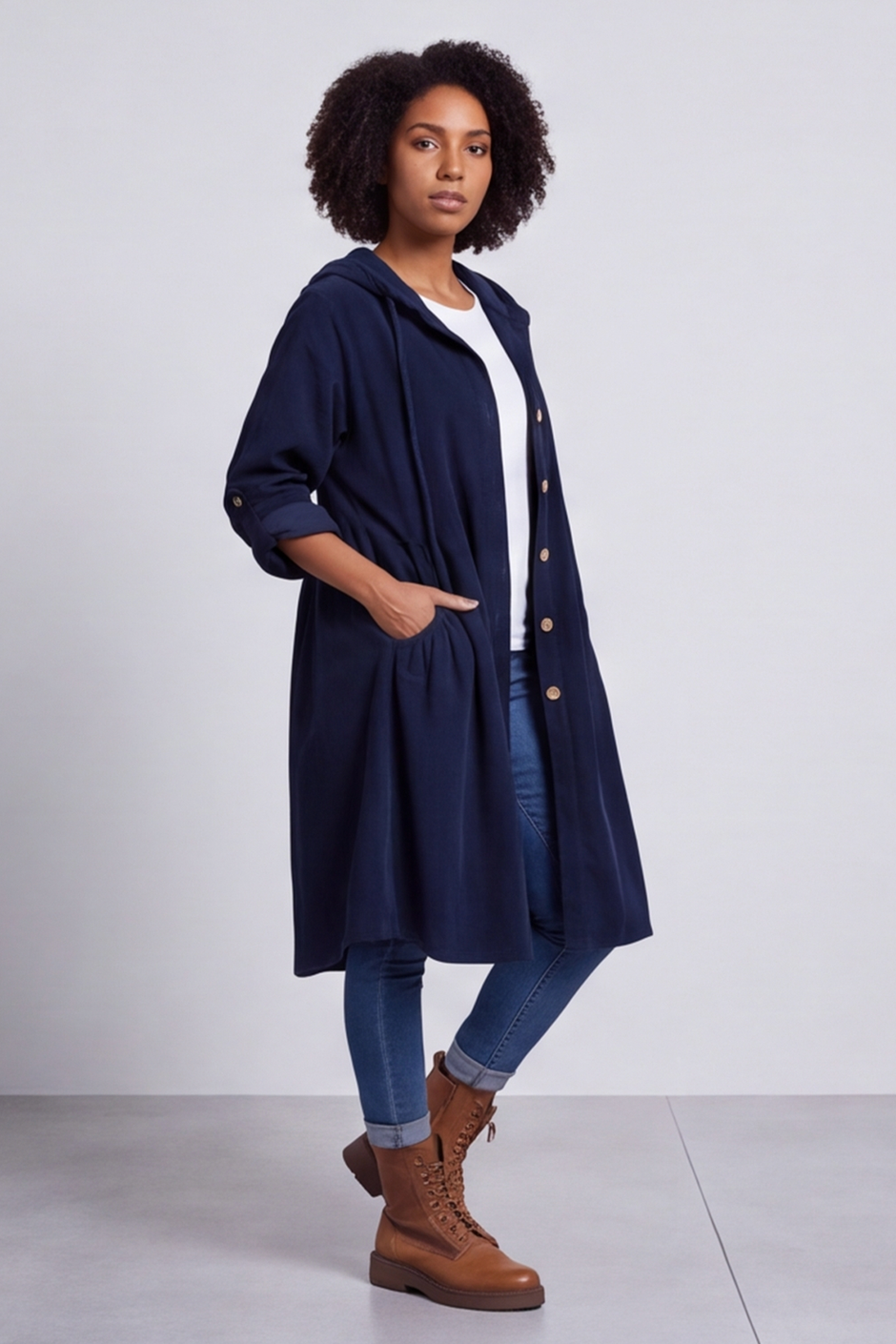 Sian Hooded Needlecord Jacket Navy