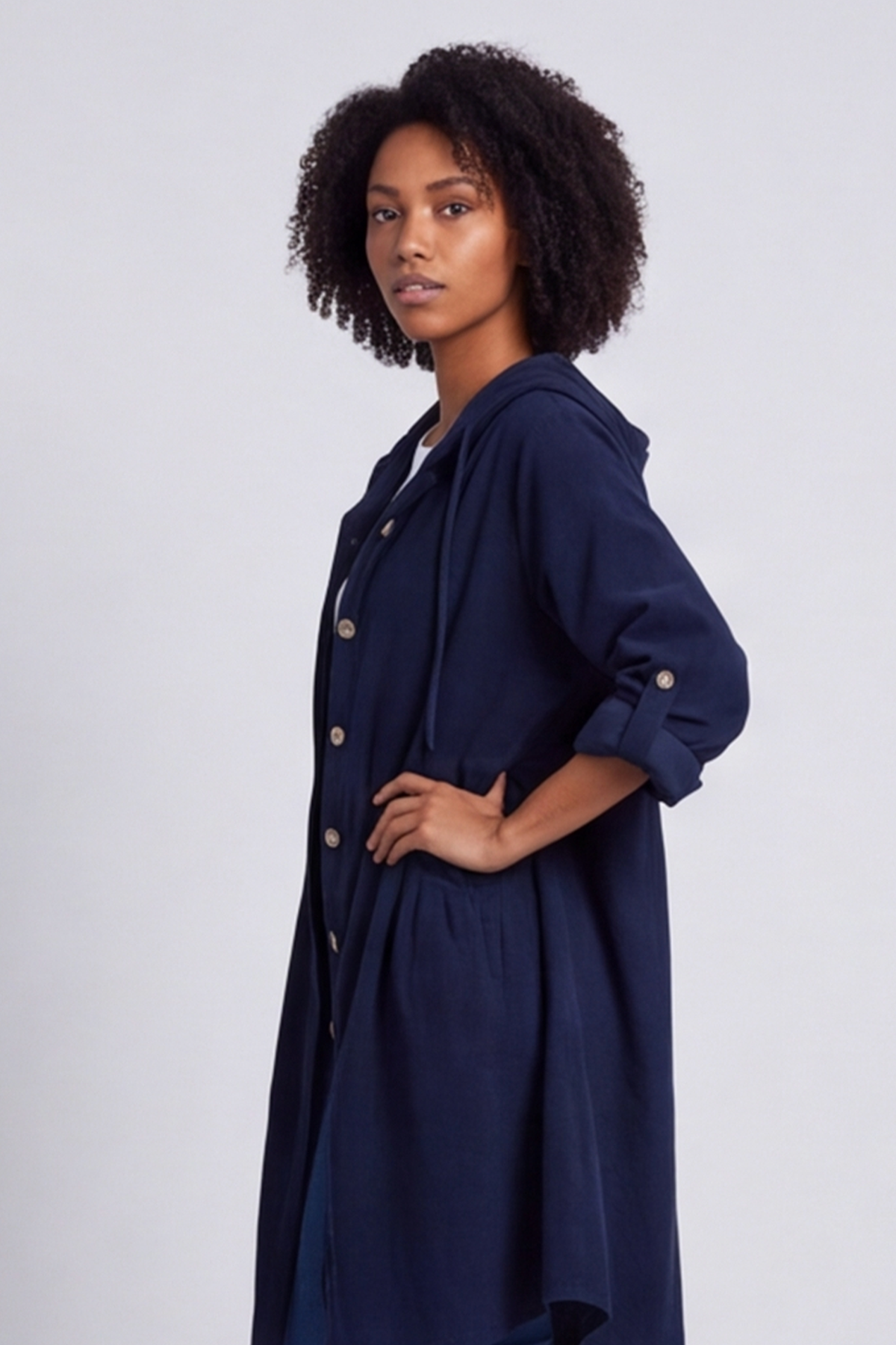 Sian Hooded Needlecord Jacket Navy