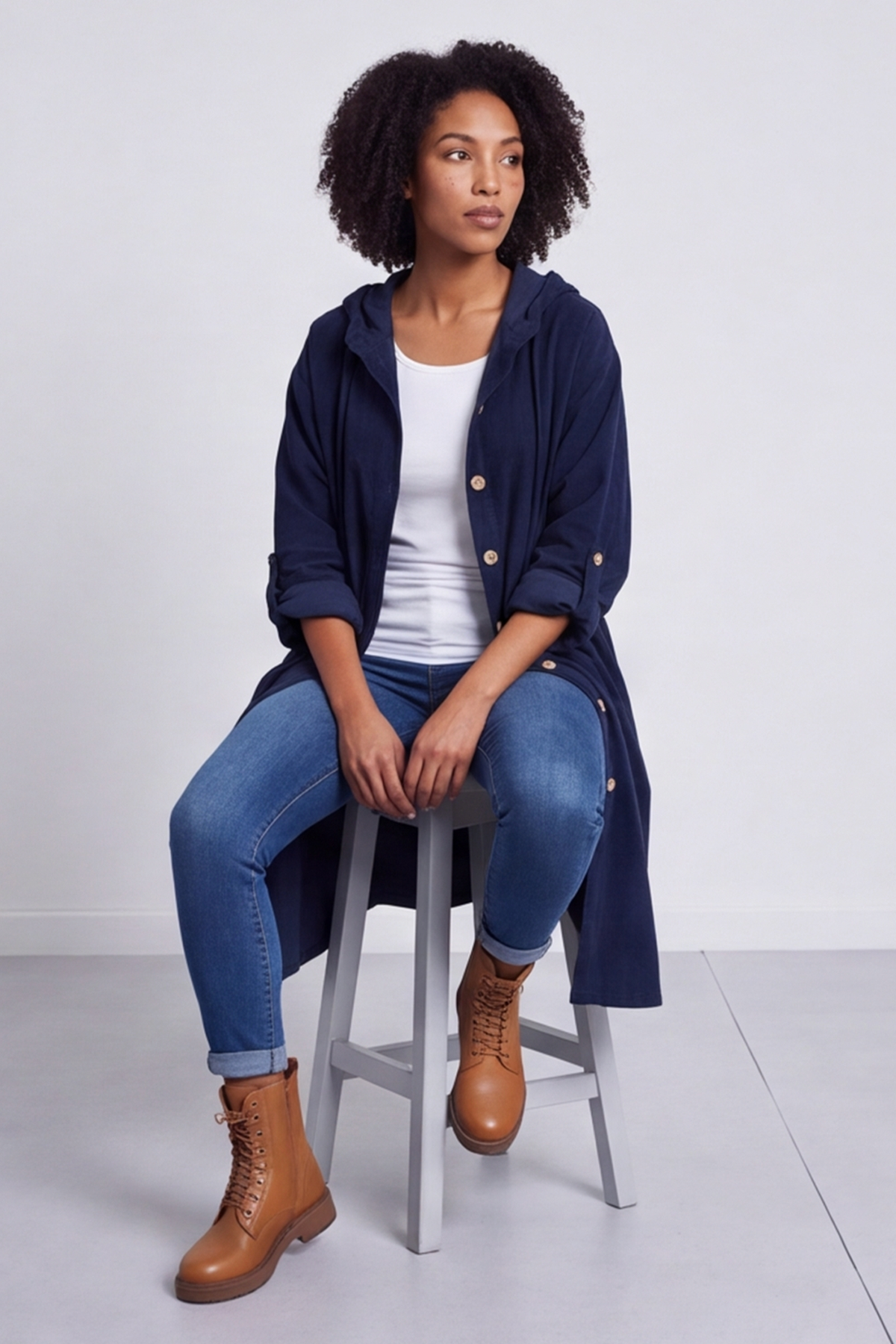 Sian Hooded Needlecord Jacket Navy