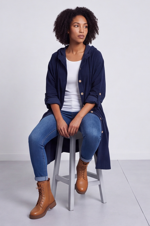 Sian Hooded Needlecord Jacket Navy - Image 2