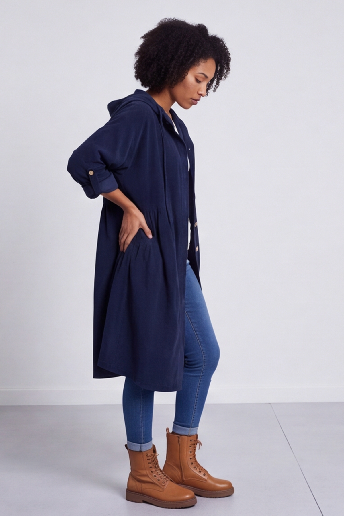 Sian Hooded Needlecord Jacket Navy