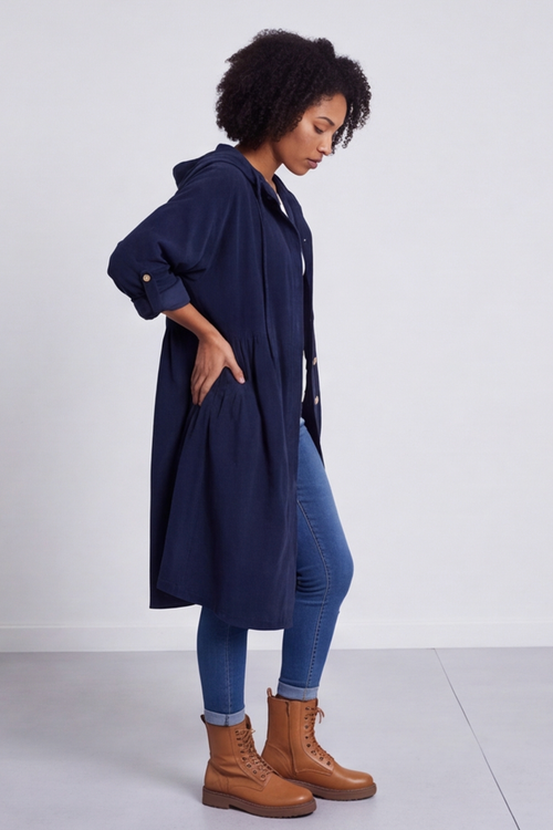 Sian Hooded Needlecord Jacket Navy - Image 3