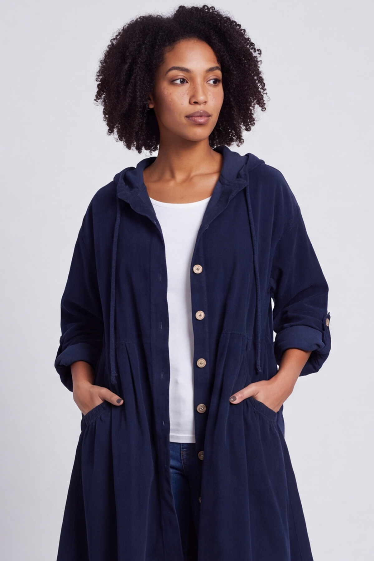 Sian Hooded Needlecord Jacket Navy
