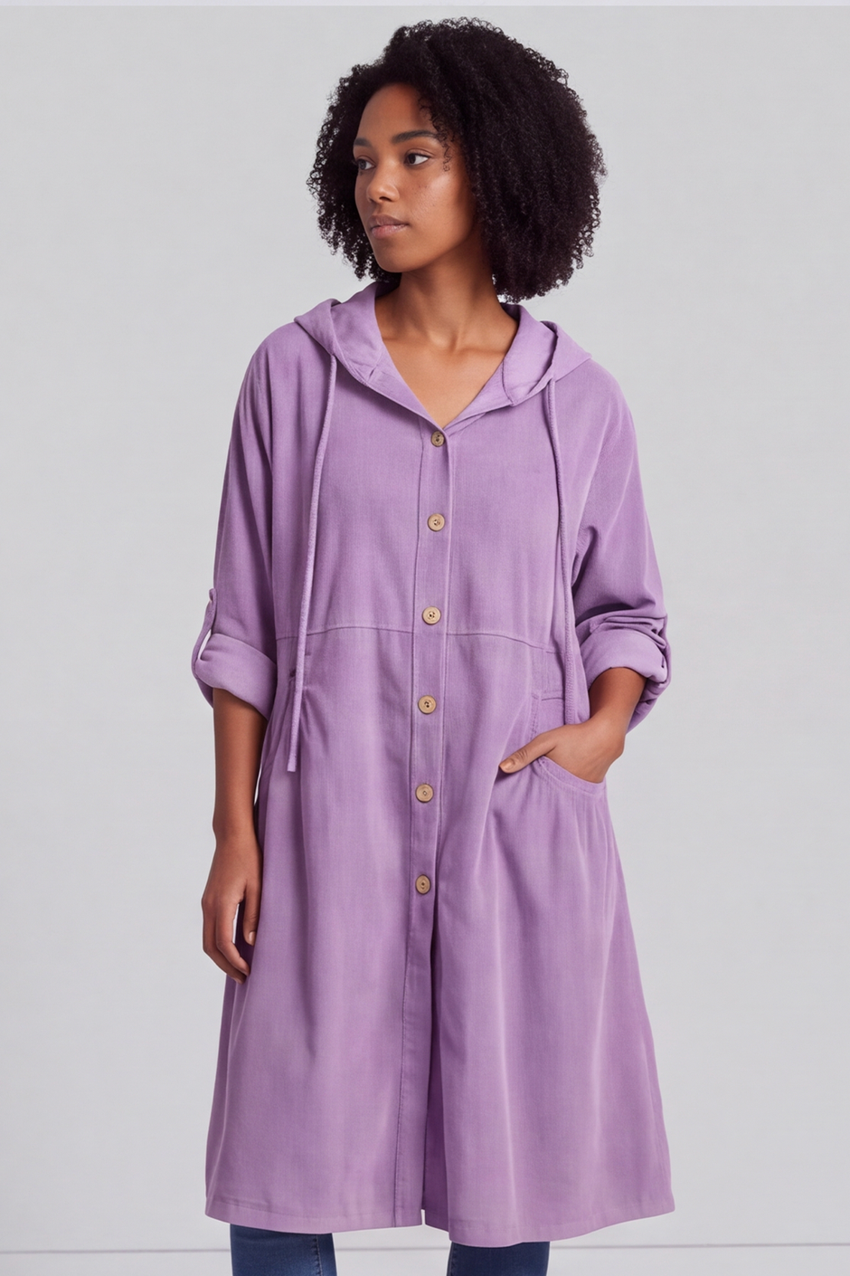 Sian Hooded Needlecord Jacket Purple