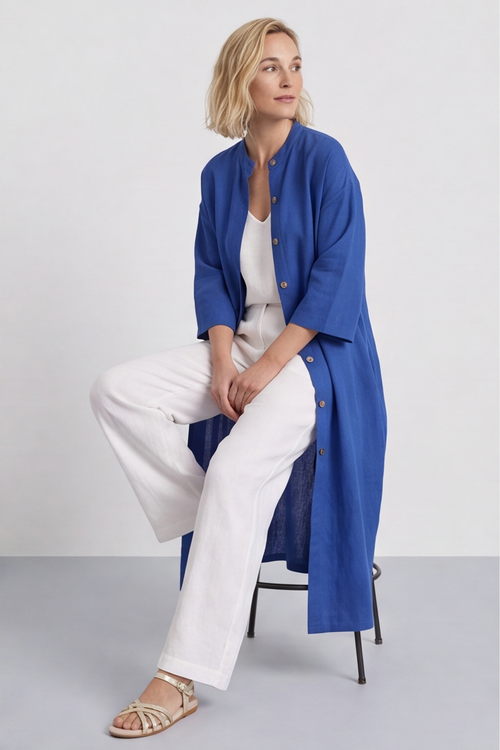 Sienna Button Linen Dress Cobalt - Image 9