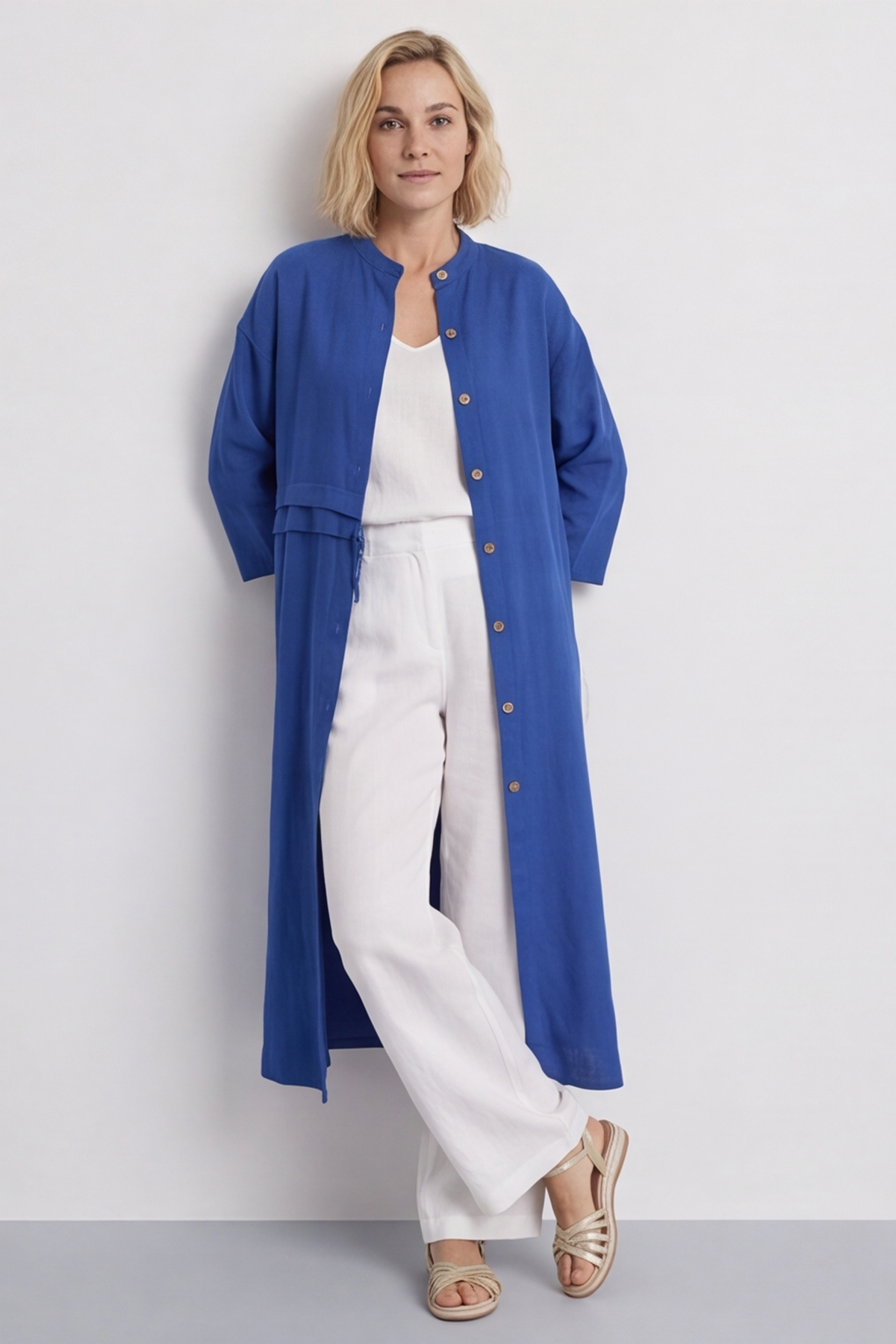 Sienna Button Linen Dress Cobalt