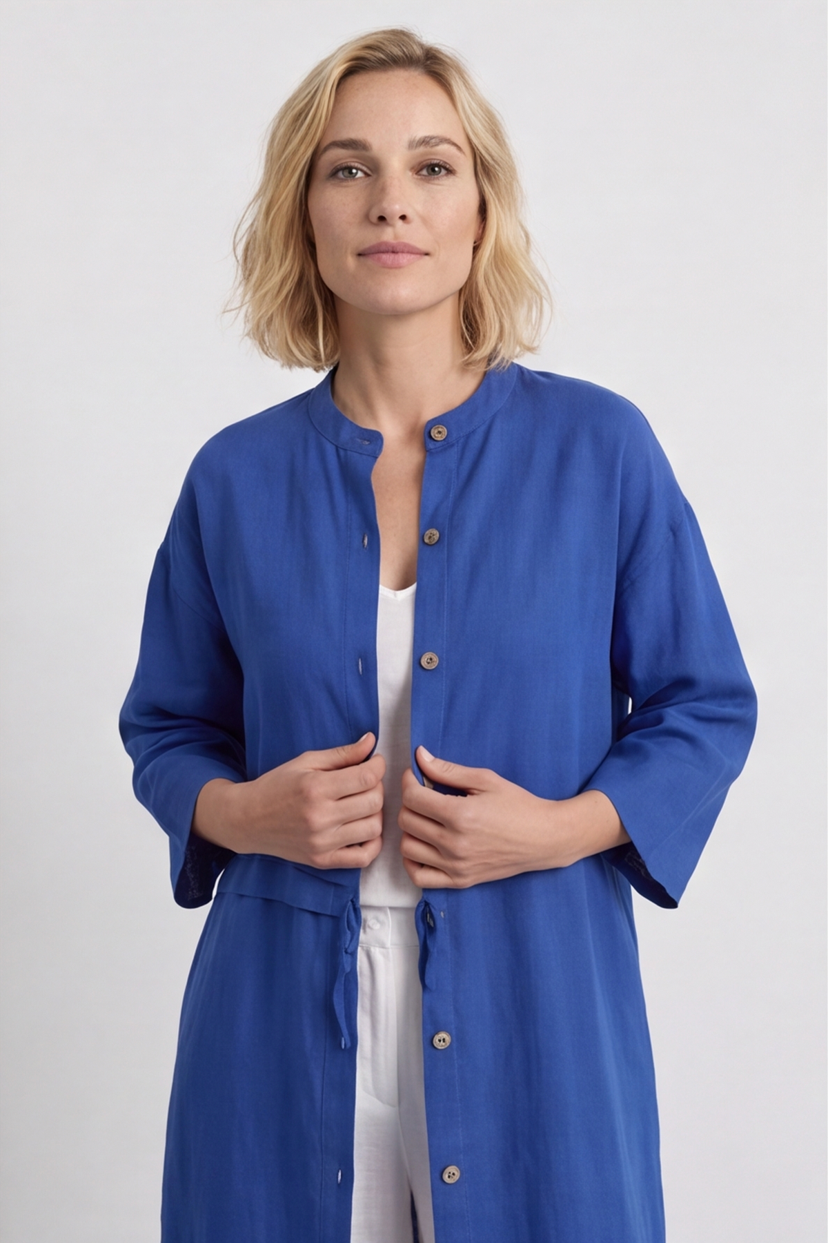 Sienna Button Linen Dress Cobalt