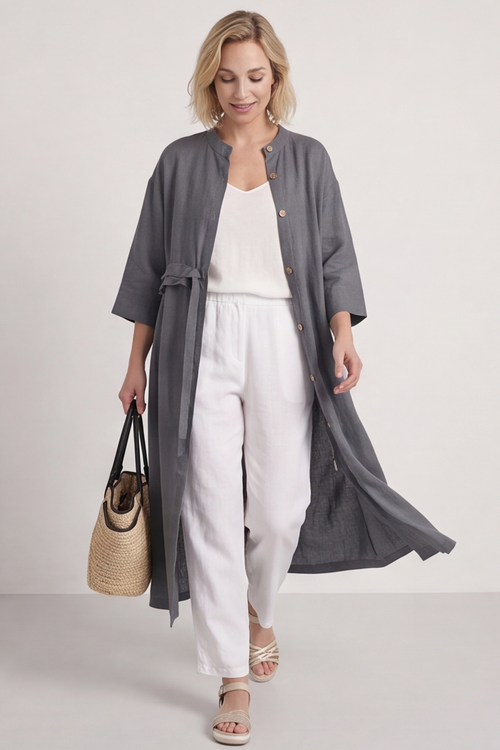 Sienna Button Linen Dress Charcoal - Image 8