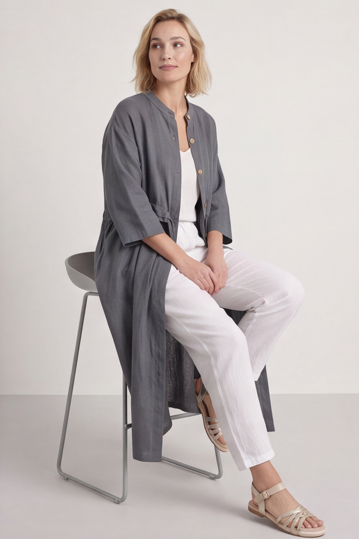 Sienna Button Linen Dress Charcoal