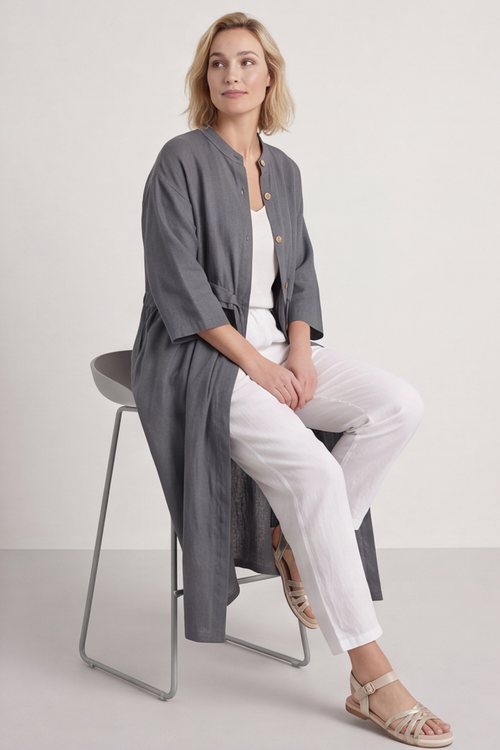 Sienna Button Linen Dress Charcoal - Image 10