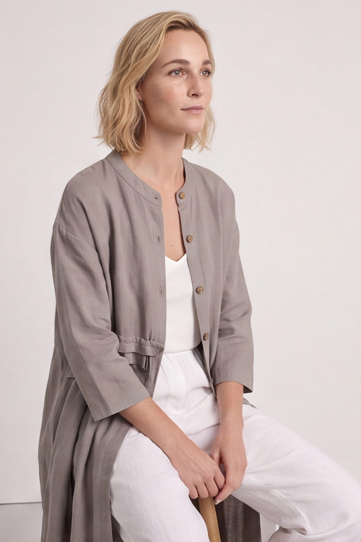 Sienna Button Linen Dress Mocha
