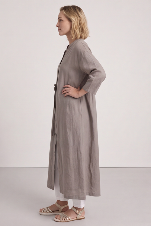 Sienna Button Linen Dress Mocha - Image 8