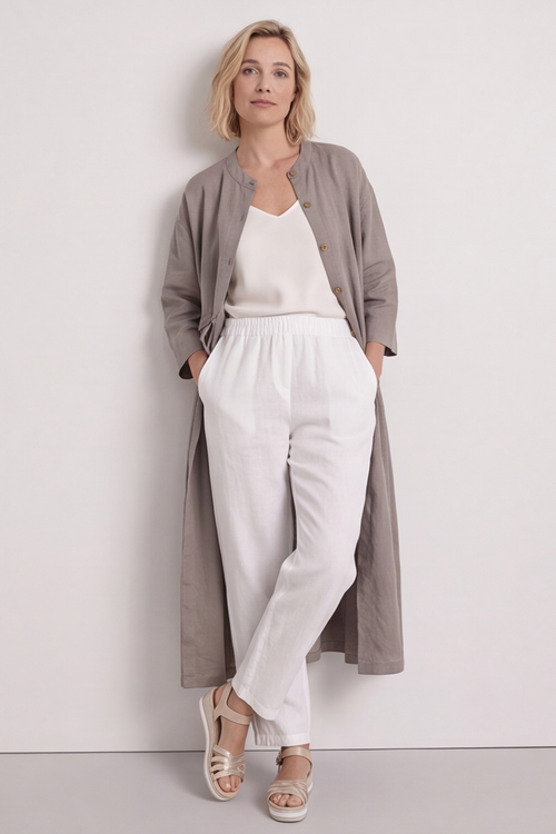 Sienna Button Linen Dress Mocha - Image 3