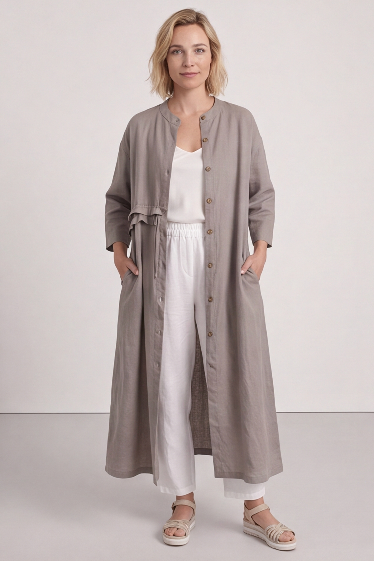 Sienna Button Linen Dress Mocha