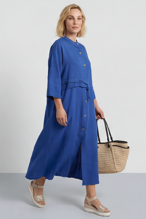 Sienna Button Linen Dress Cobalt - Image 4