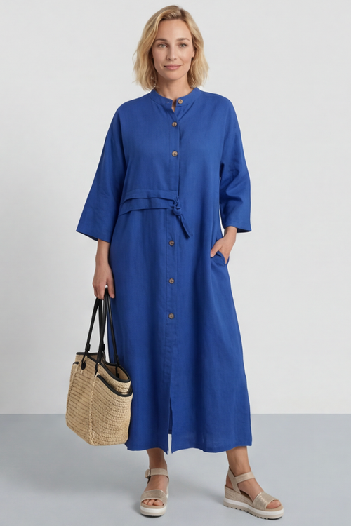 Sienna Button Linen Dress Cobalt - Image 5