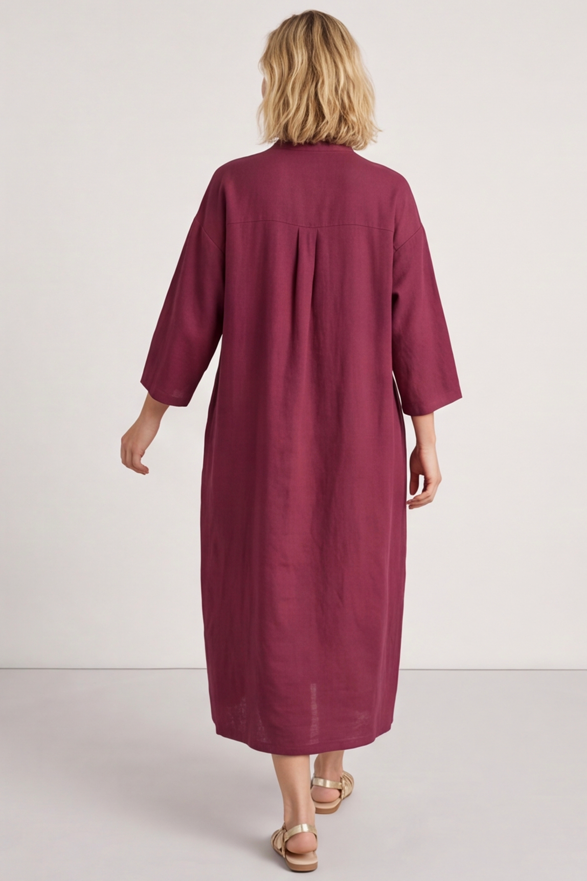 Sienna Button Linen Dress Burgundy