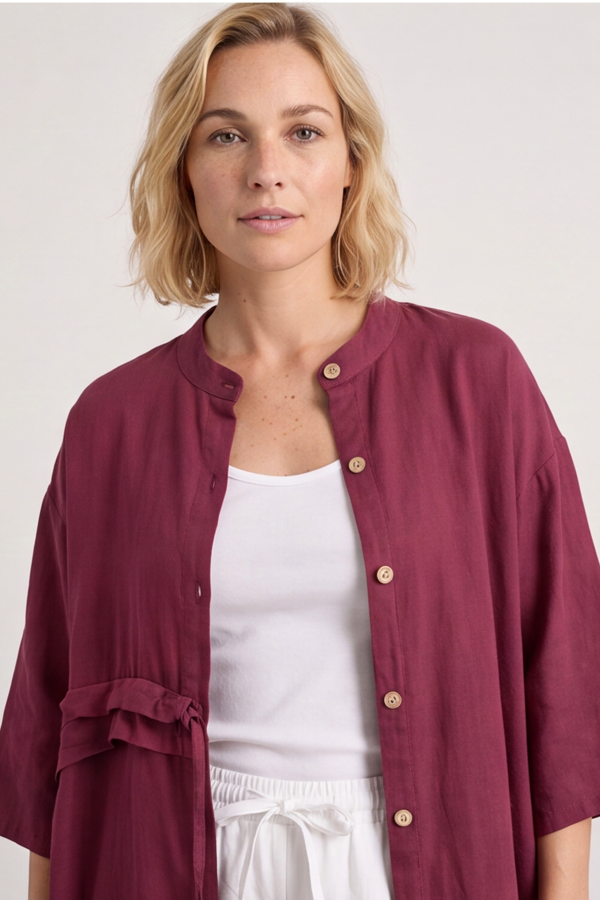 Sienna Button Linen Dress Burgundy