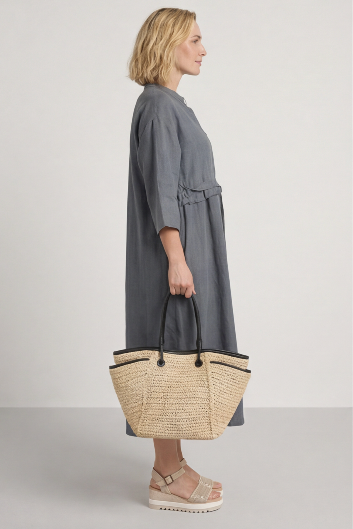 Sienna Button Linen Dress Charcoal