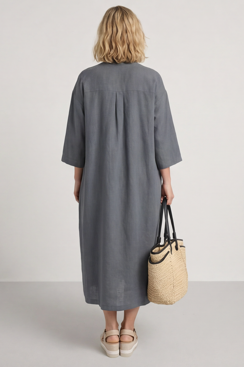 Sienna Button Linen Dress Charcoal - Image 3
