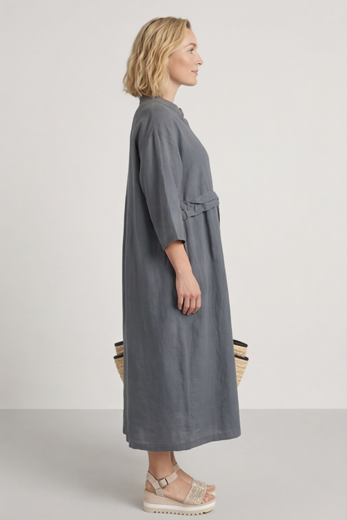 Sienna Button Linen Dress Charcoal - Image 5