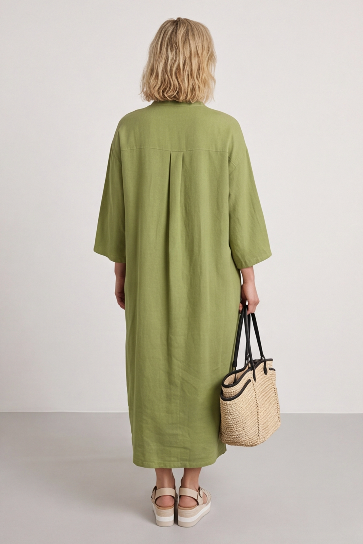 Sienna Button Linen Dress Olive
