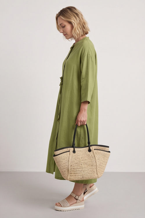Sienna Button Linen Dress Olive - Image 4