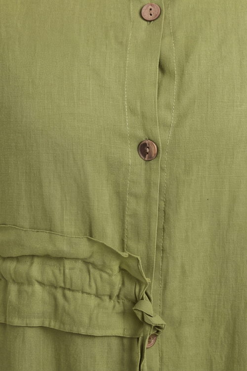 Sienna Button Linen Dress Olive - Image 5