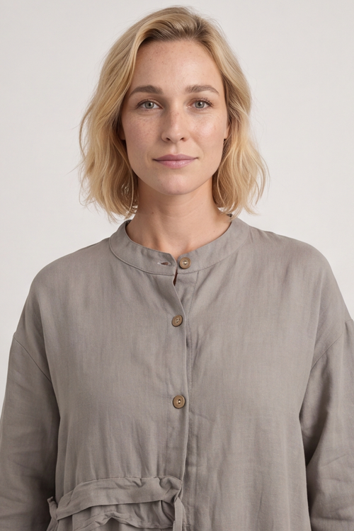 Sienna Button Linen Dress Mocha - Image 2