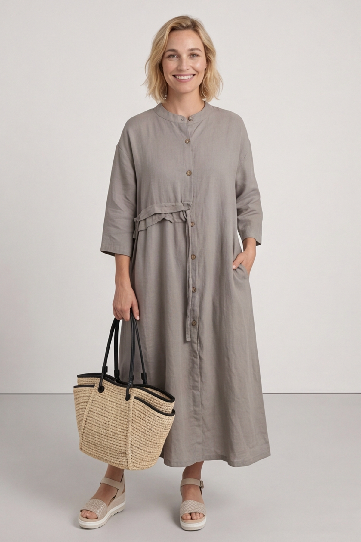 Sienna Button Linen Dress Mocha