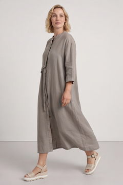 Sienna Button Linen Dress Mocha