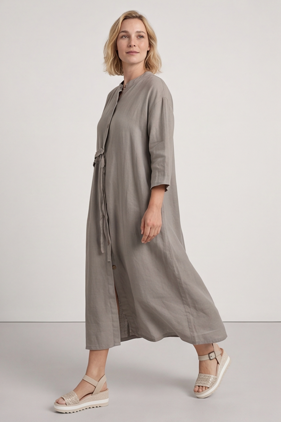 Sienna Button Linen Dress Mocha