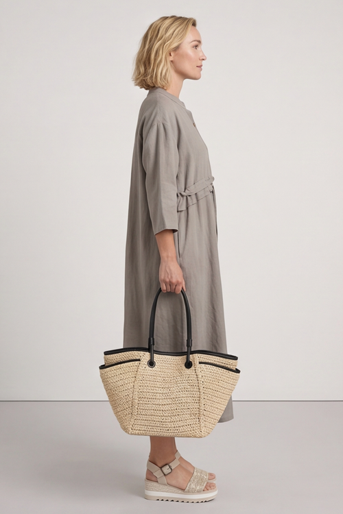 Sienna Button Linen Dress Mocha - Image 5