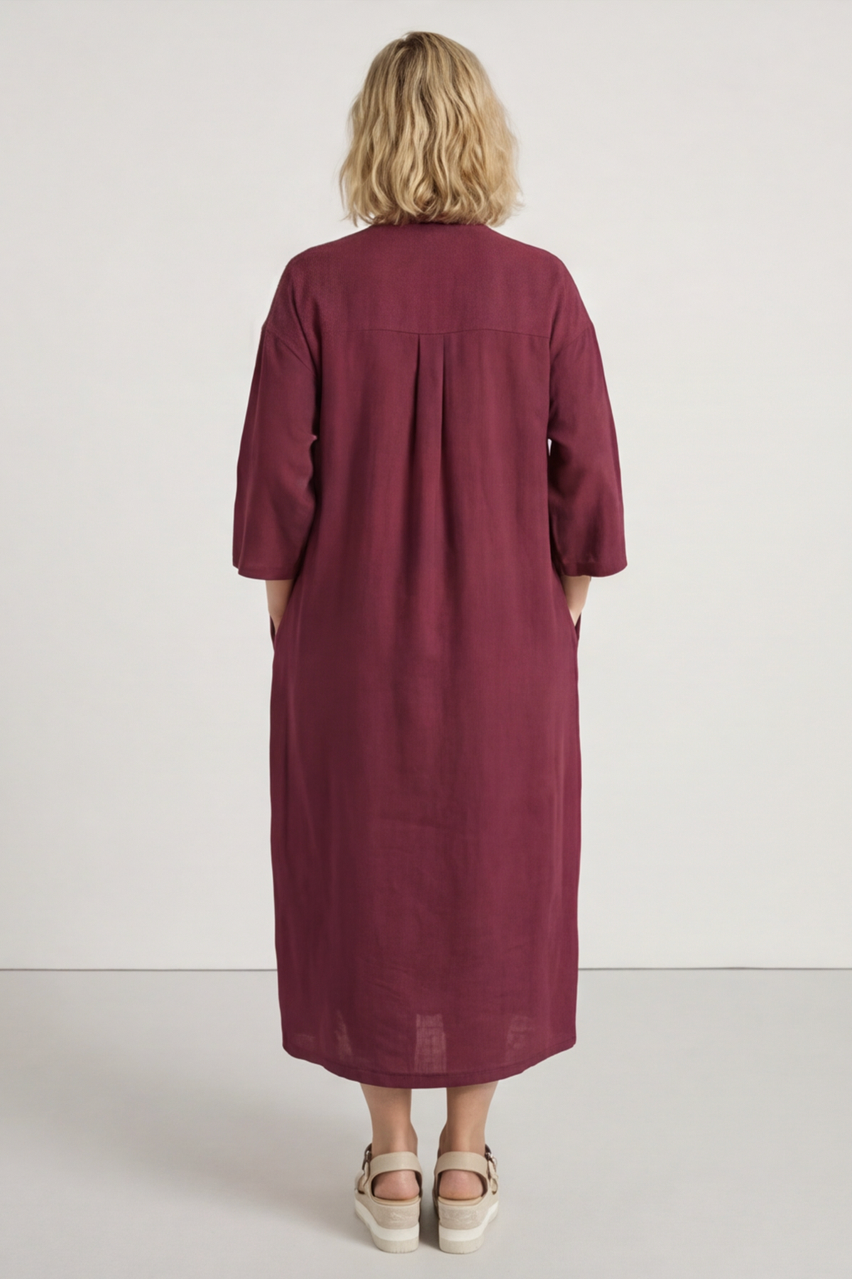 Sienna Button Linen Dress Wine