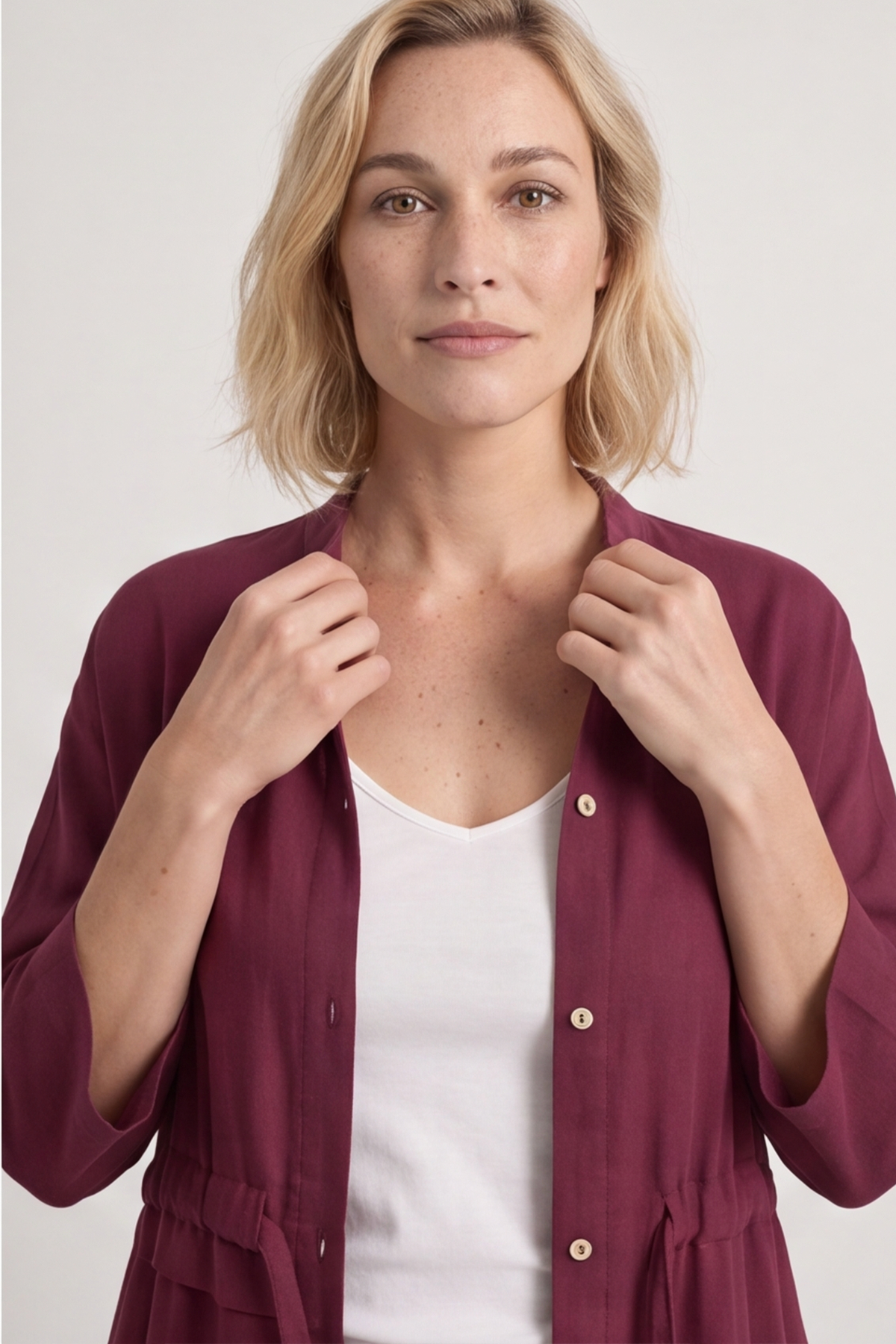 Sienna Button Linen Dress Wine