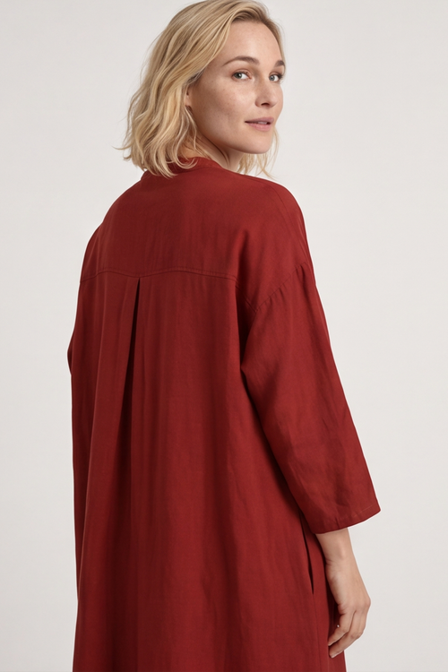 Sienna Button Linen Dress Wine - Image 5