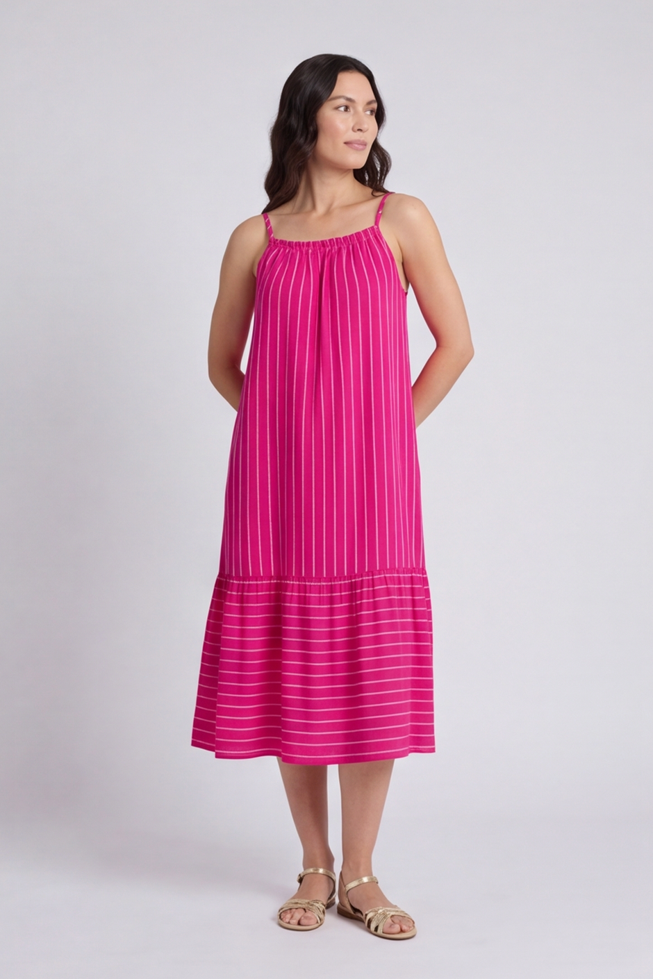 Amelie Stripe Sundress Fuchsia