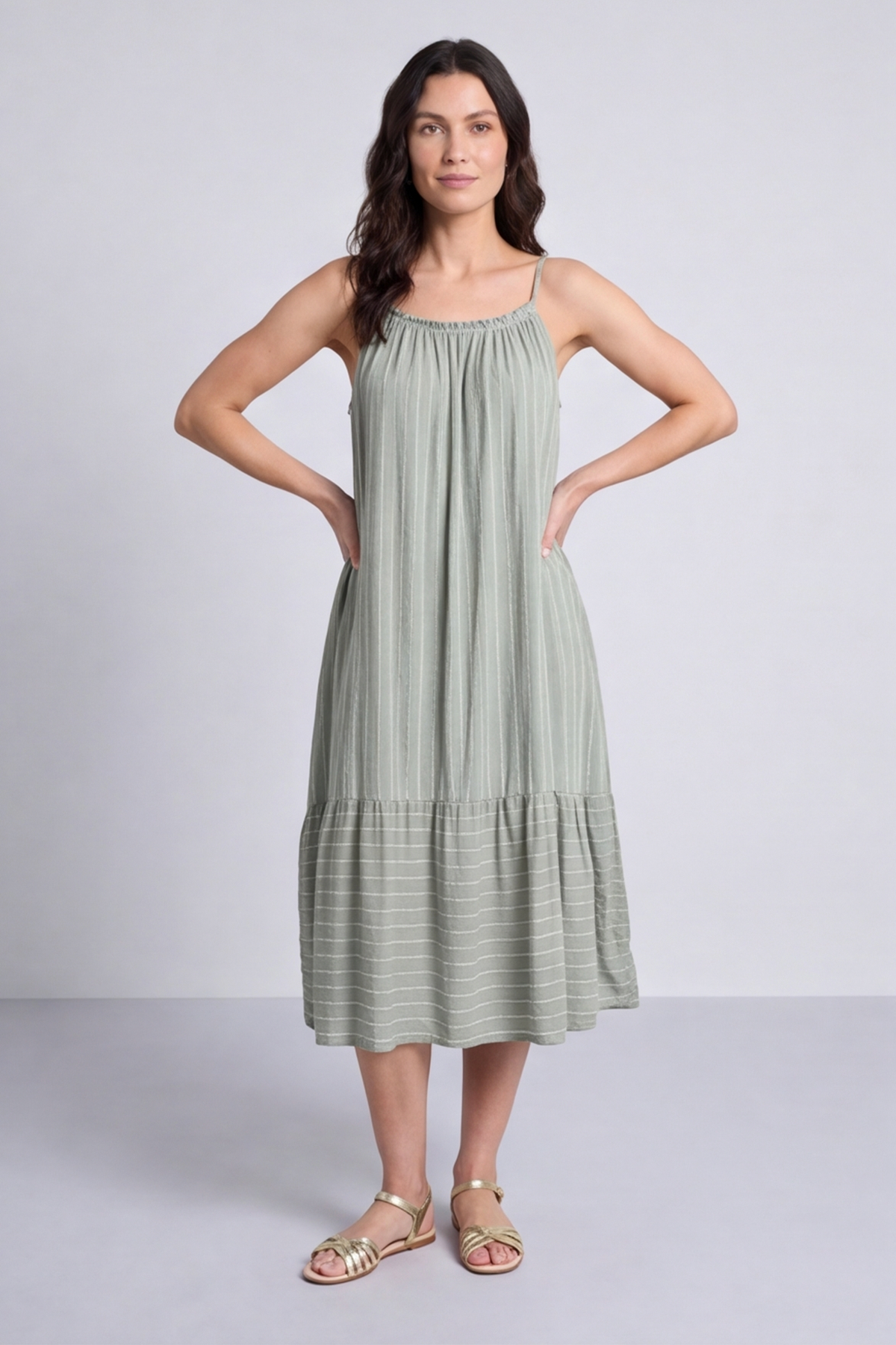 Amelie Stripe Sundress Khaki