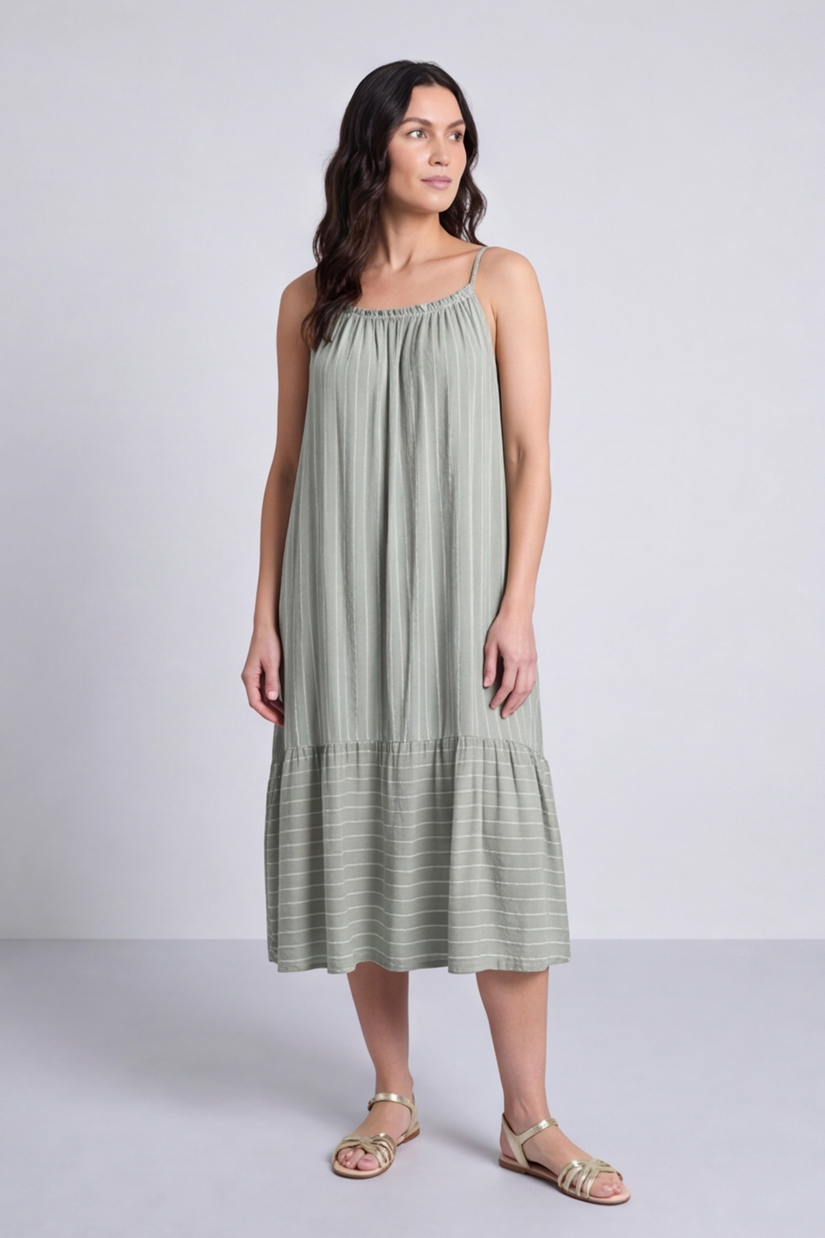 Amelie Stripe Sundress Khaki
