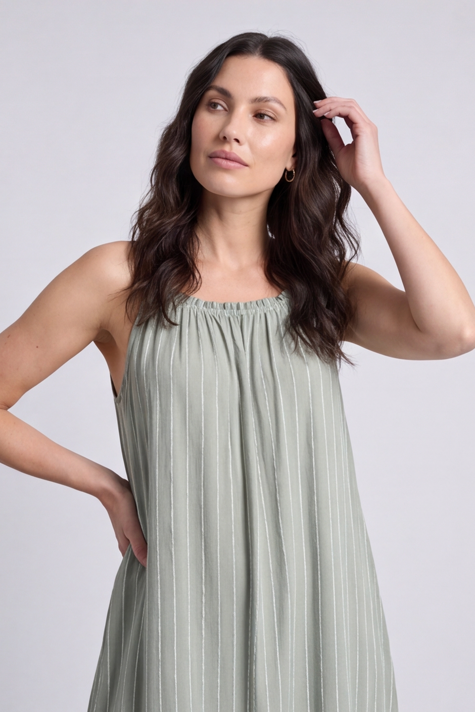 Amelie Stripe Sundress Khaki