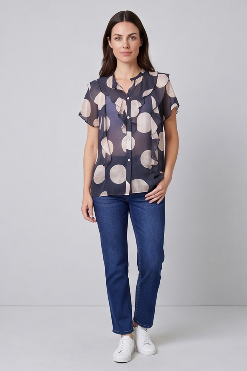 Skye Spot Print Frill Shirt Charcoal - Image 2