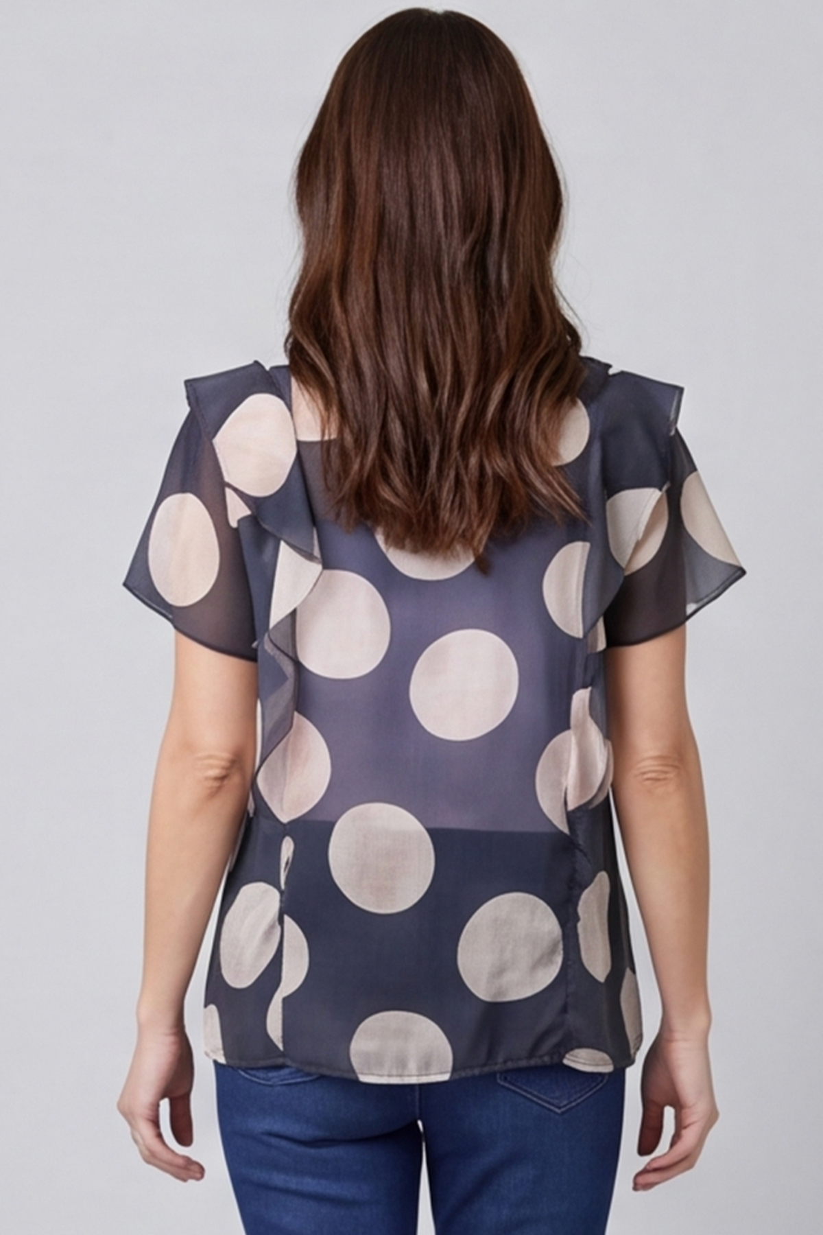 Skye Spot Print Frill Shirt Charcoal