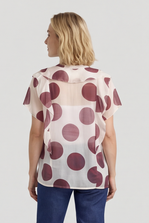 Skye Spot Print Frill Shirt Wine - Image 3